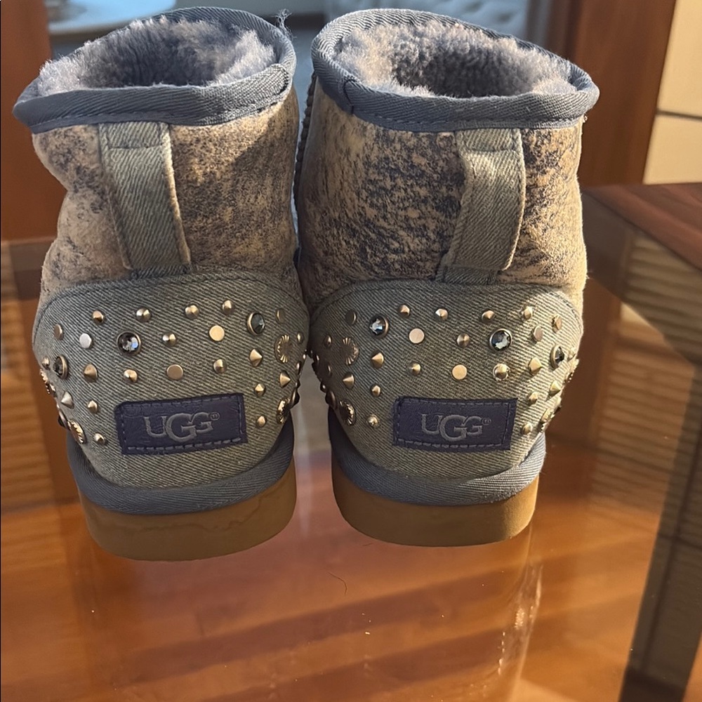UGG Blue denim Studded Boots with Sheepskin Lining
